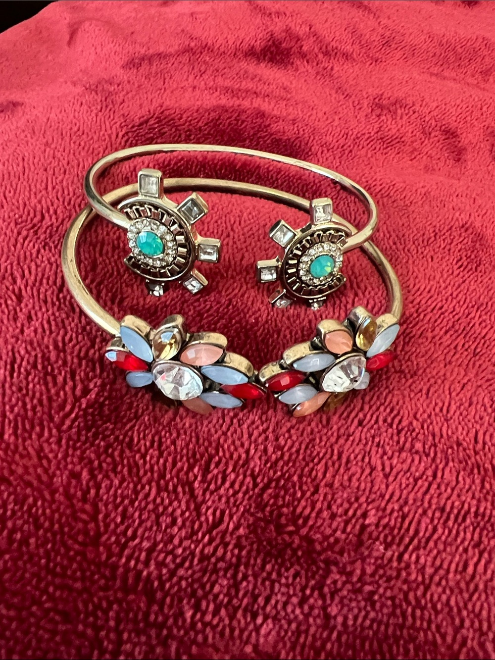Gold-Tone Multi-Color Floral Cuff Bracelet - Women Jewelry